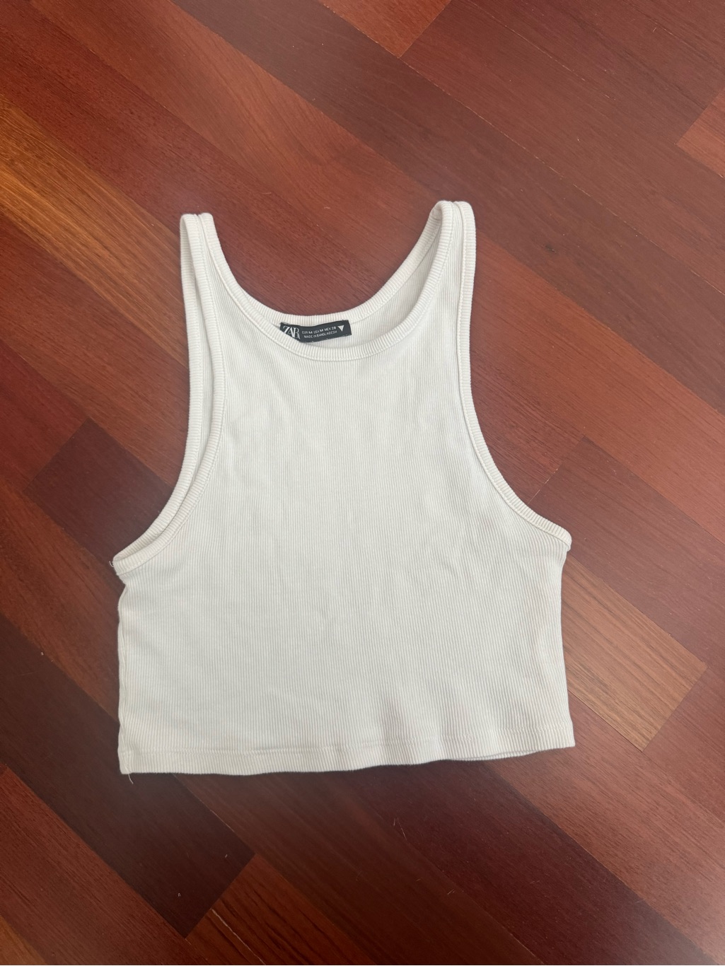 Zara White Ribbed Cropped Tank